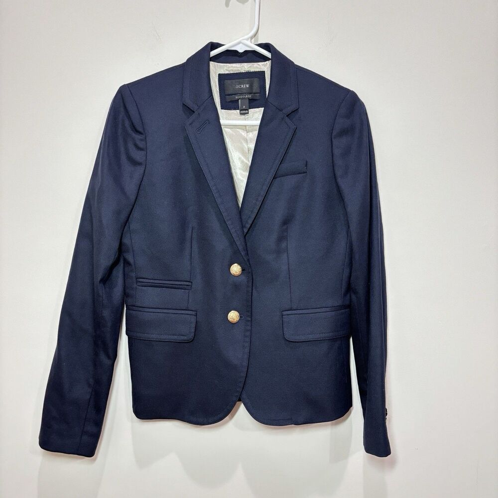 J Crew Schoolboy Wool Blazer Womens 2 Navy Jacket Gold Buttons Academia Career